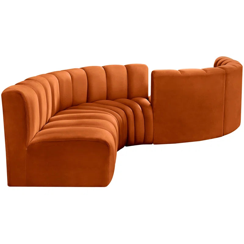 Modern orange modular sofa with teak wood frame