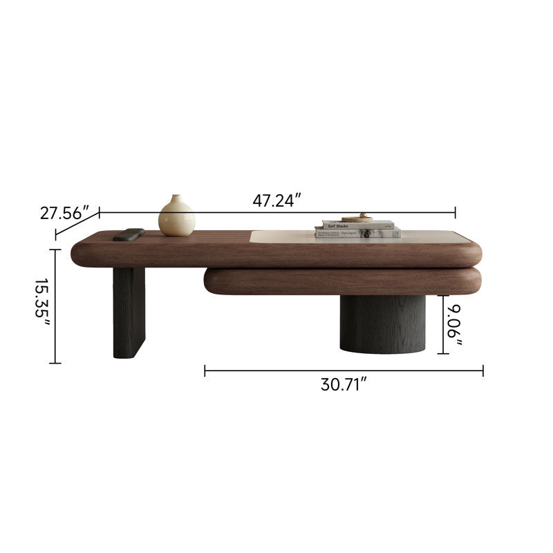 Contemporary teak wood coffee table with rounded edges