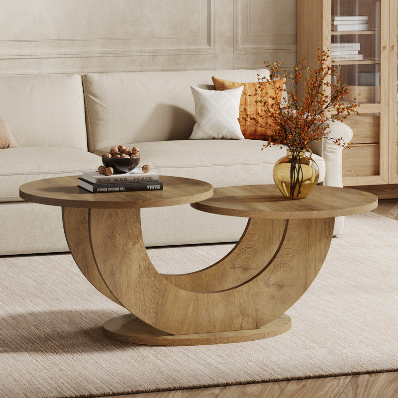 Contemporary wooden coffee table set with curved base