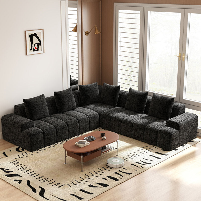 Spacious charcoal black L shape sofa set