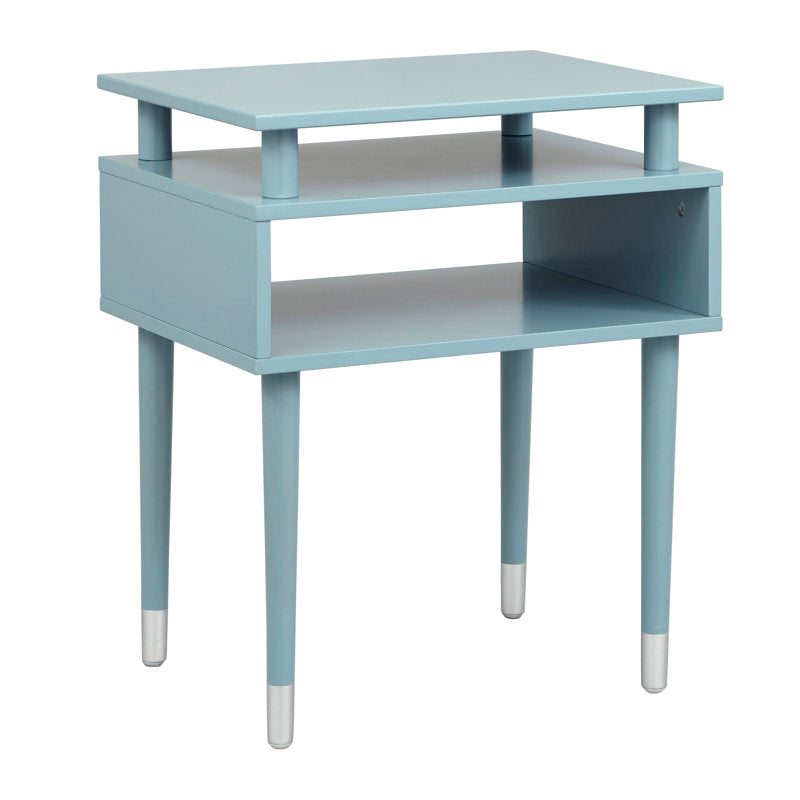 Modern teak wood side table for bedroom with storage shelf