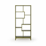 Open teak wood bookcase with decorative shelving design
