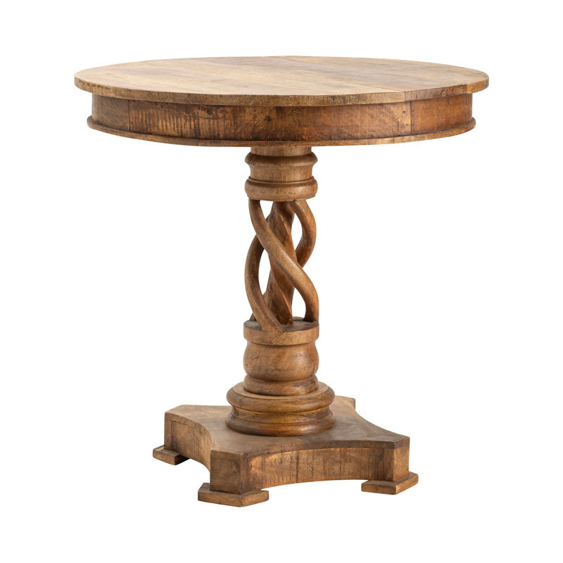 Rustic teak wood side table with elegant twisted design