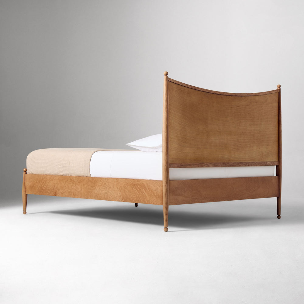 Contemporary wooden bed frame crafted from teak wood