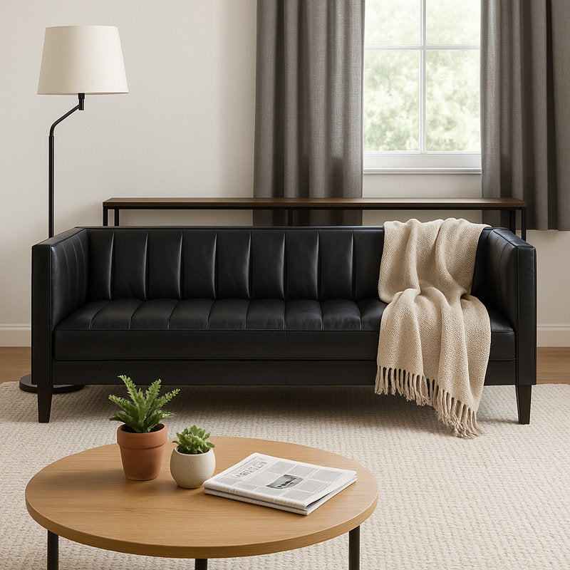 Premium teak wood designer sofa with tufted upholstery