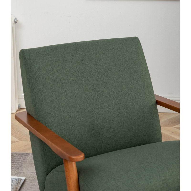 Teak wood reading chair in olive green fabric