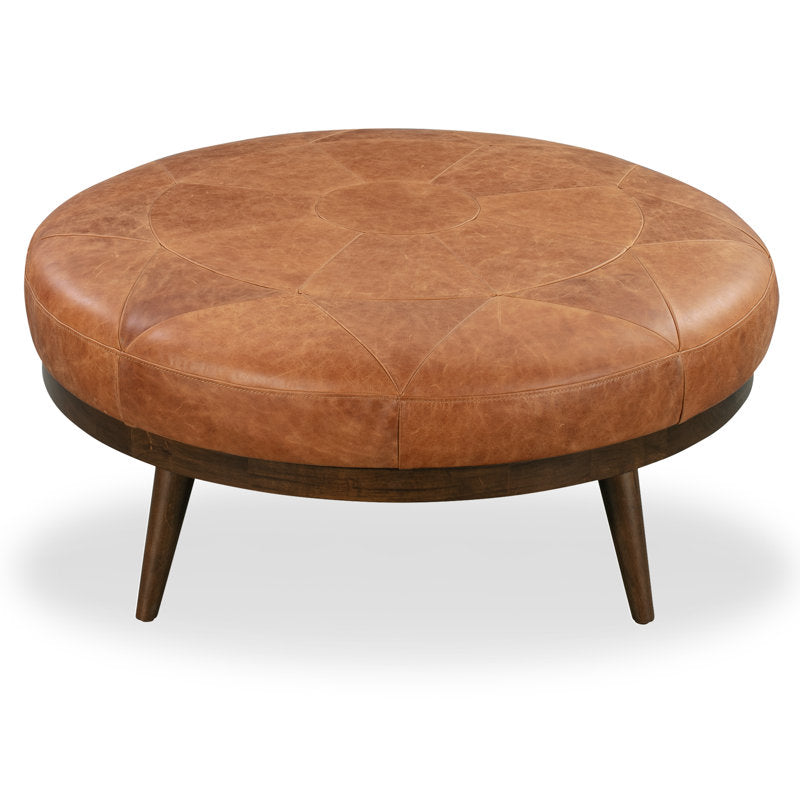 Elegant teak wood and leather round center table
