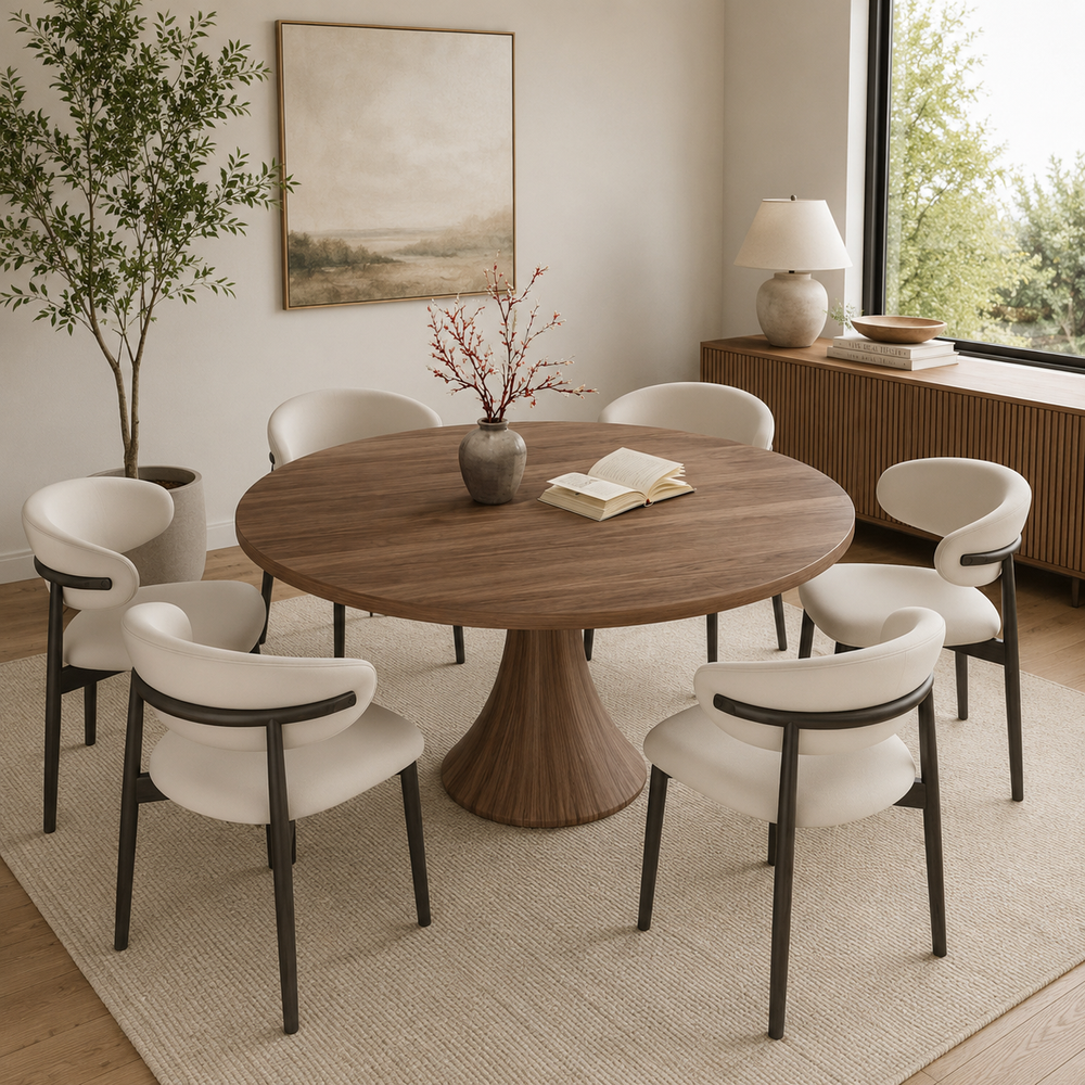 “Stylish modern round dining table for home décor”
