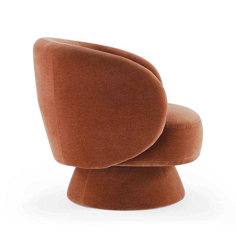 Designer swivel accent chair in rust brown velvet