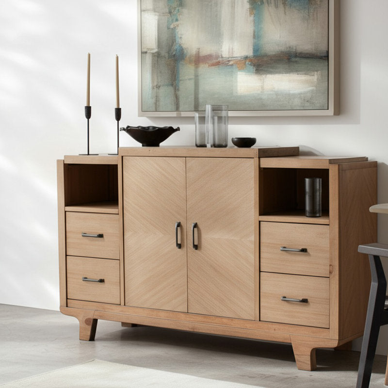 Solid teak wood storage cabinet for living room décor