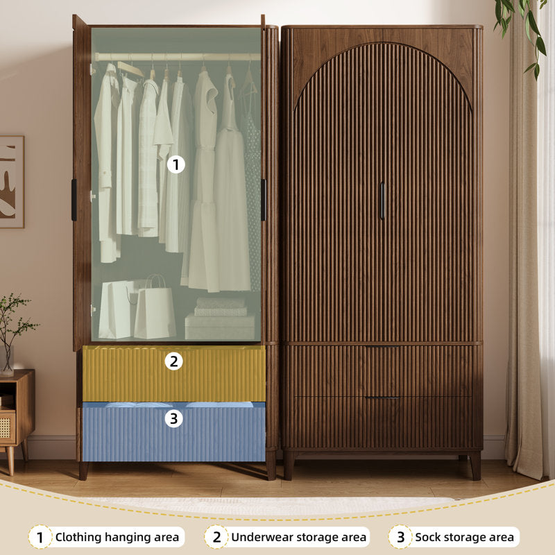Modern walnut teak wood wardrobe cabinet for bedroom