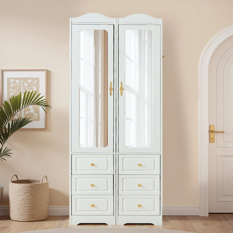 Teak wood bedroom wardrobe cabinet with mirror doors