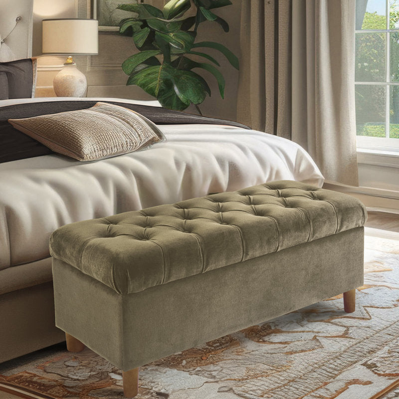 Luxury upholstered storage bench made from solid teak wood