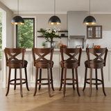 Solid teak wood swivel bar stool with cross back design
