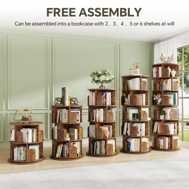 Multi-level teak wood storage tower for books and décor
