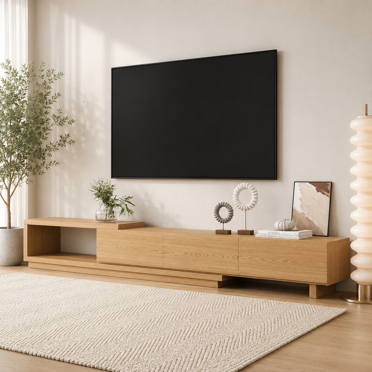 Modern teak wood TV unit for luxury living room