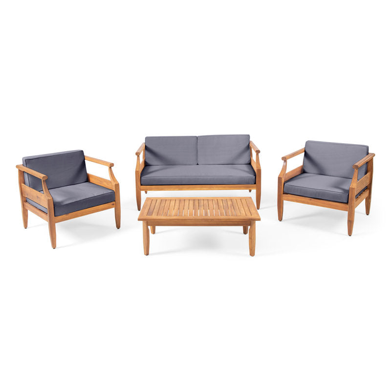 wooden sofa set with two seater and single chairs
