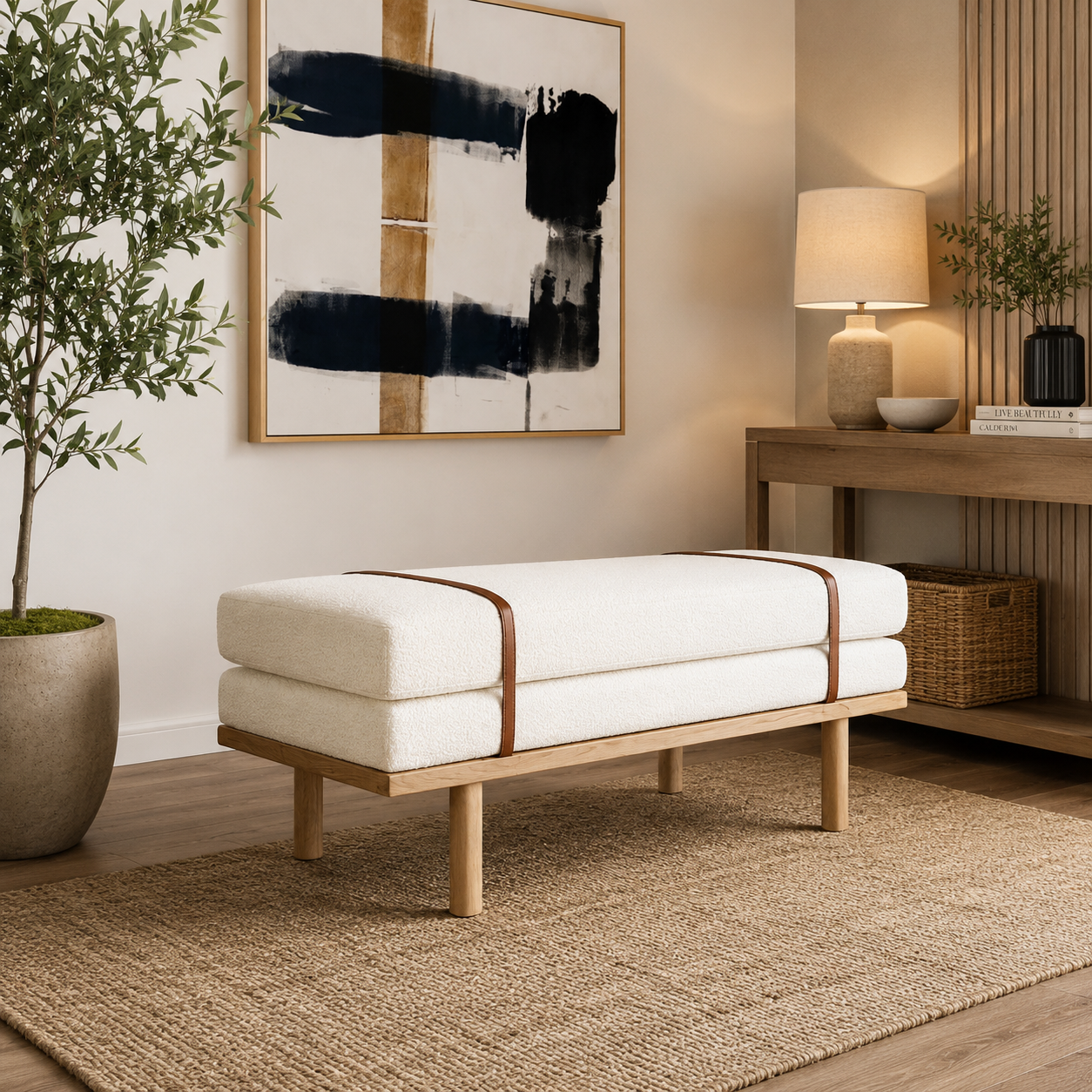 teak wood upholstered bench cream cushion