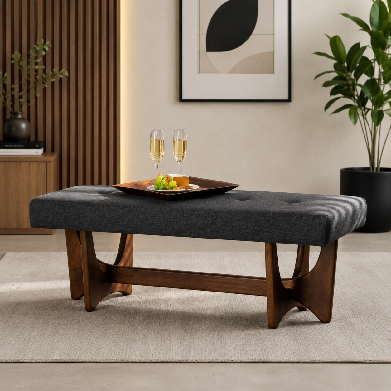 teak wood upholstered bench modern design