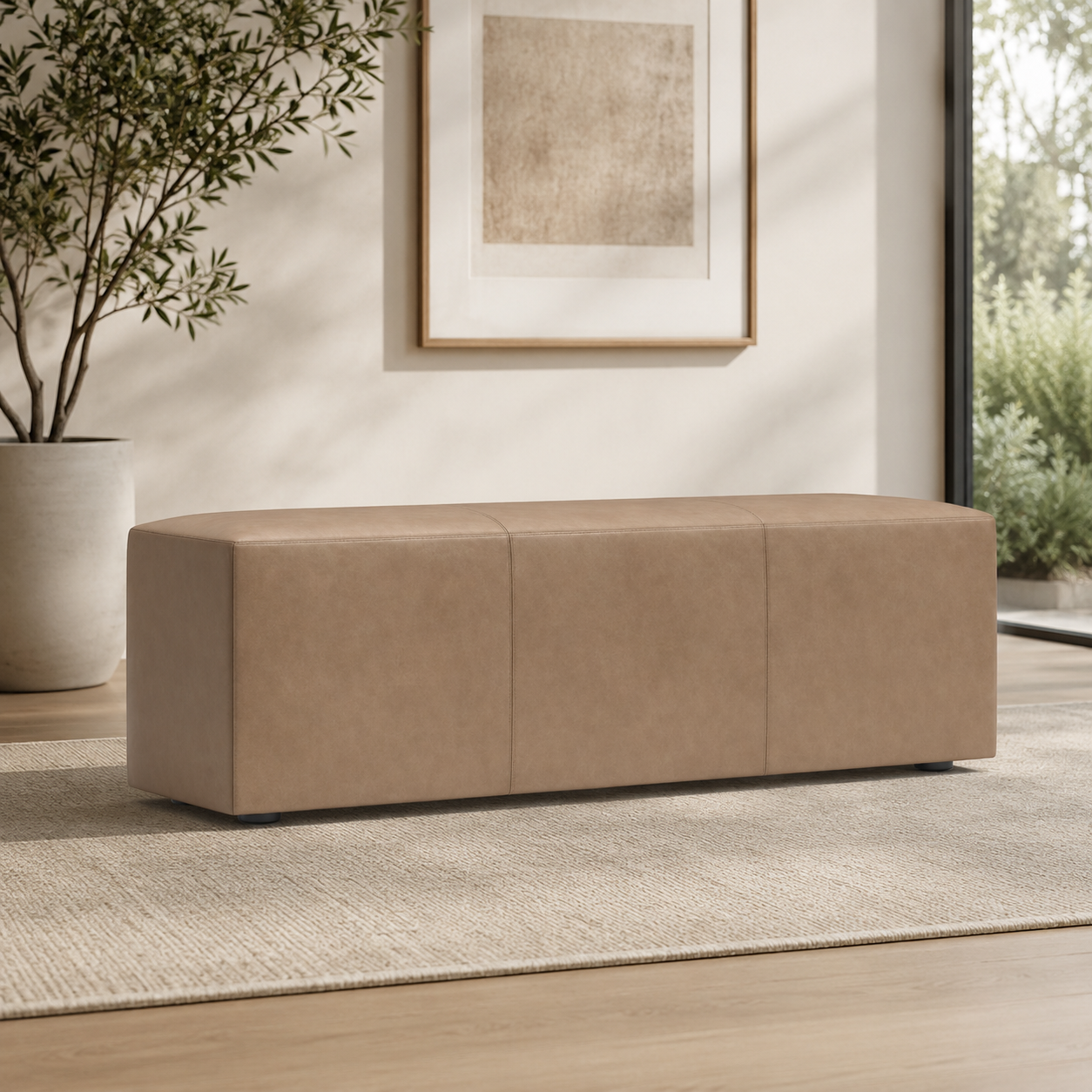 Modern teak wood upholstered bench for living room
