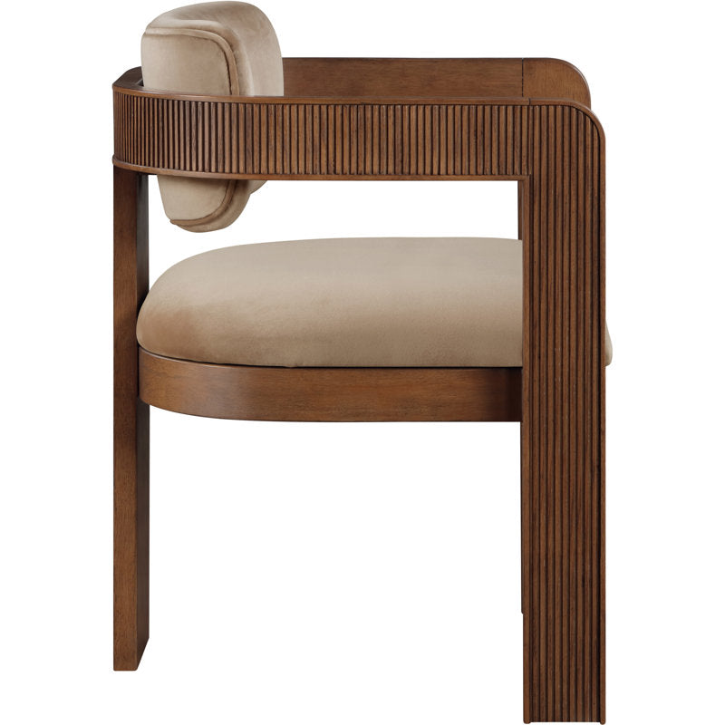 Solid teak wood designer armchair with fluted side detailing