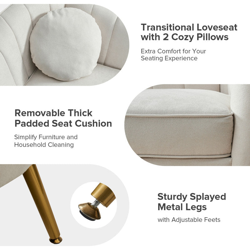 Modern luxury cream sofa with gold legs and teak wood structure