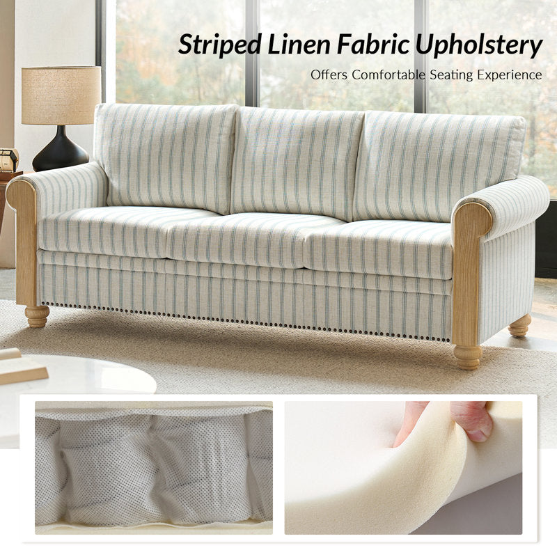 Contemporary 3 seater sofa with wooden armrests