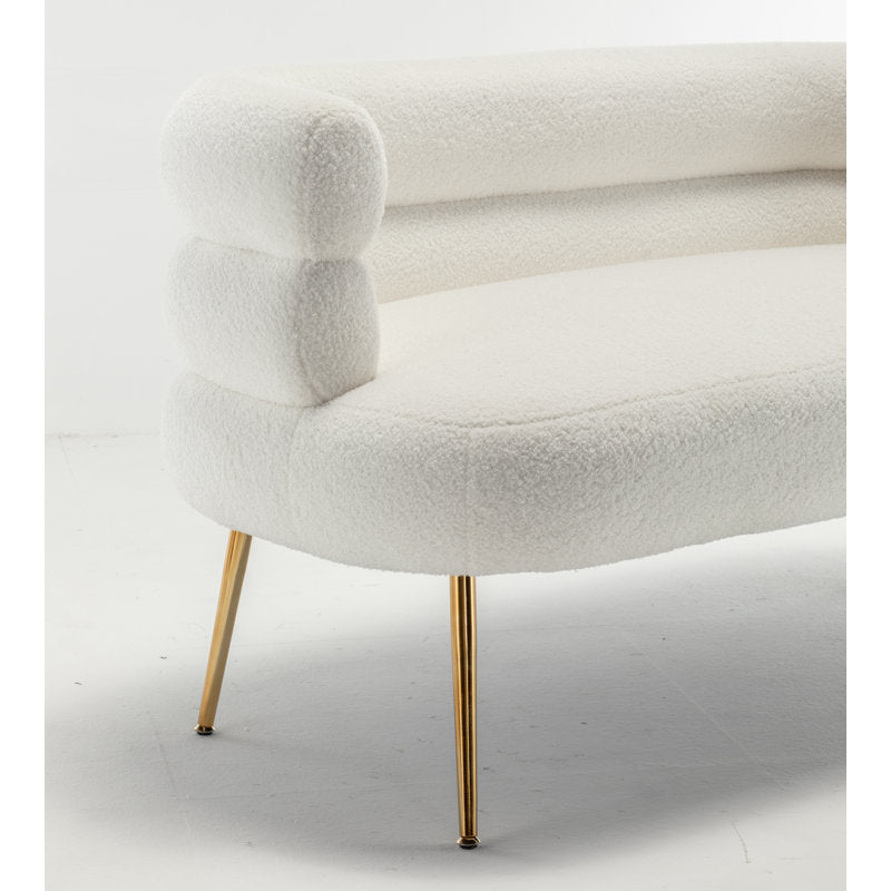 Teak wood white loveseat sofa by Sky Rise Decor