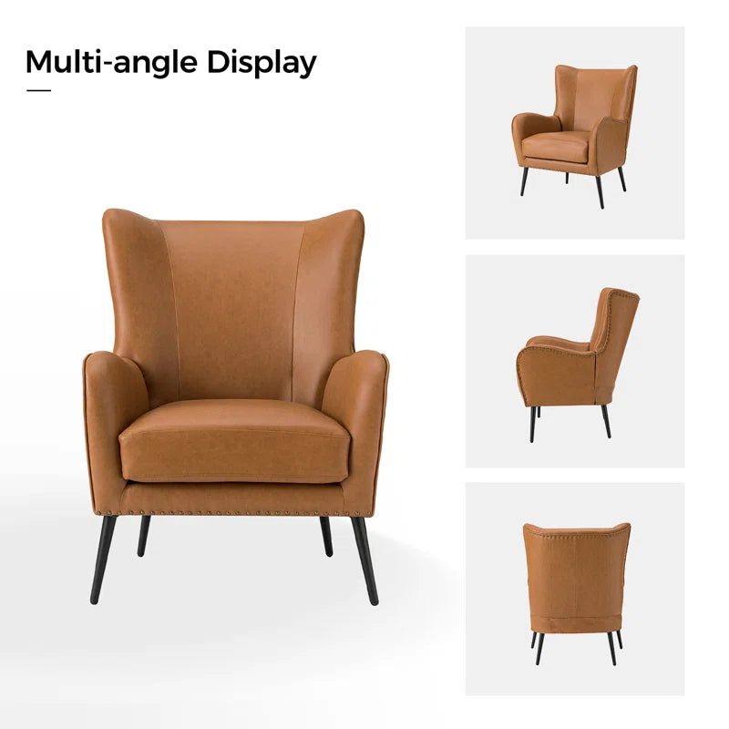 Teak wood armchair set with high back and nailhead trim