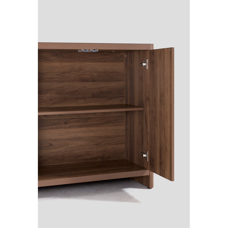 Wooden sideboard with decorative items on top