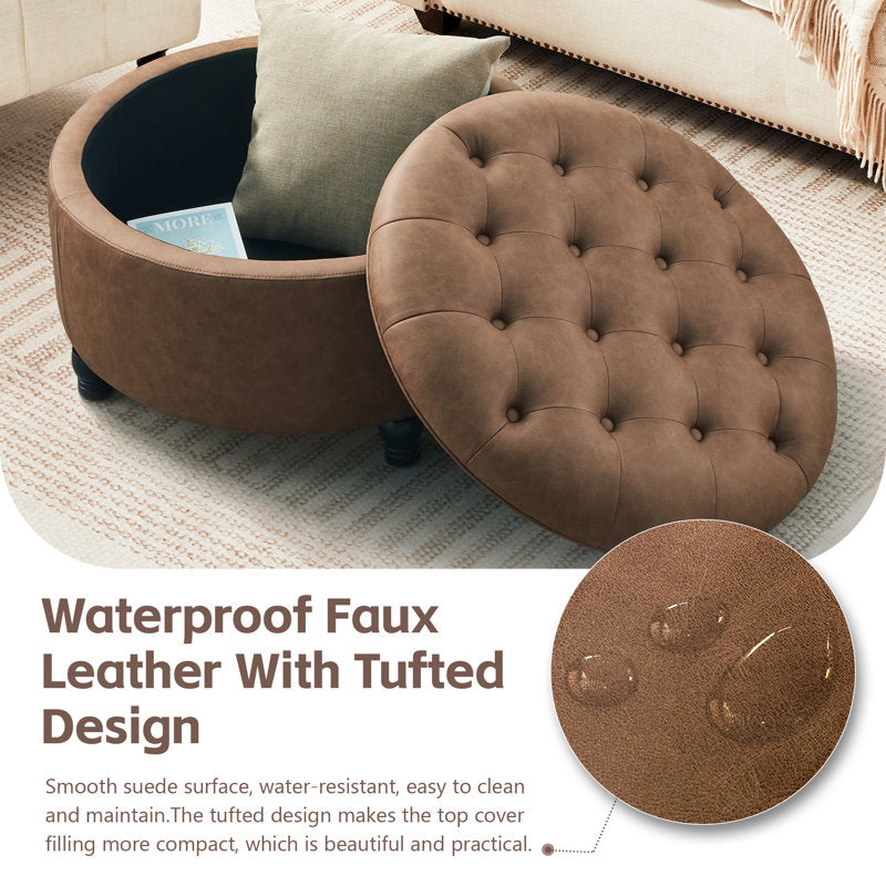 Premium upholstered round pouffe with storage