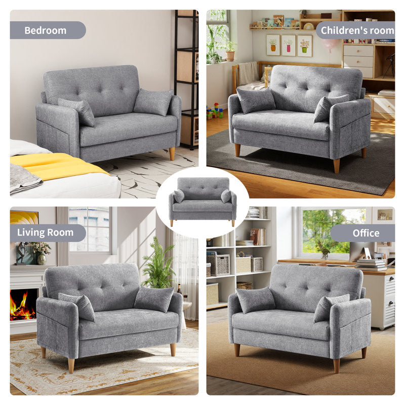 Premium grey chenille sofa with teak wood legs