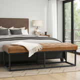 Tan leather bench with metal base