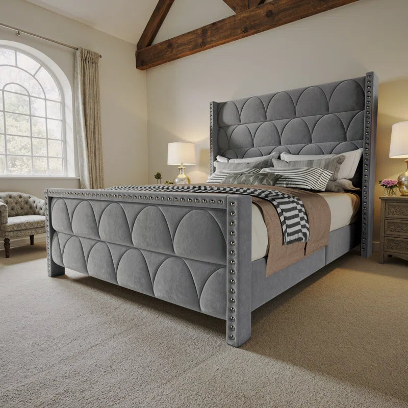 luxury fabric bed frame with padded headboard