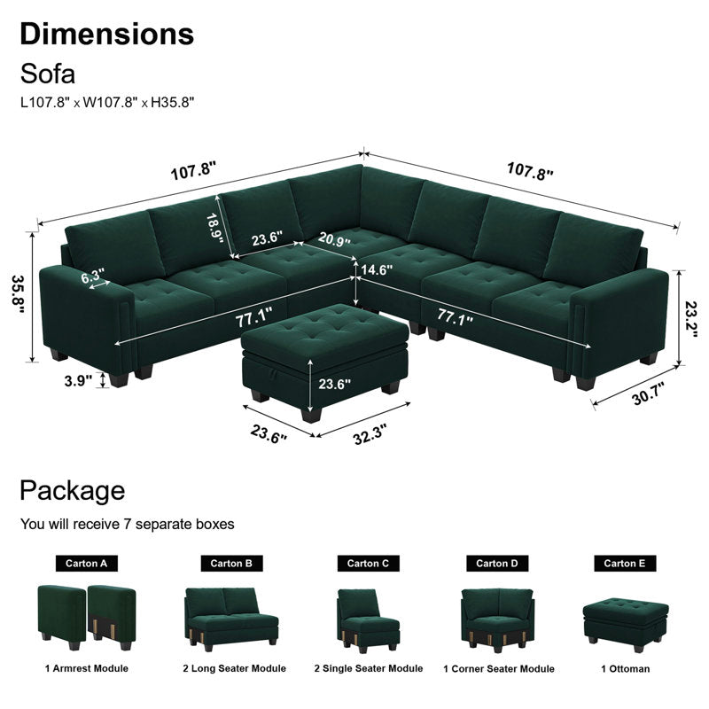 Premium L shaped sofa with tufted cushions and ottoman