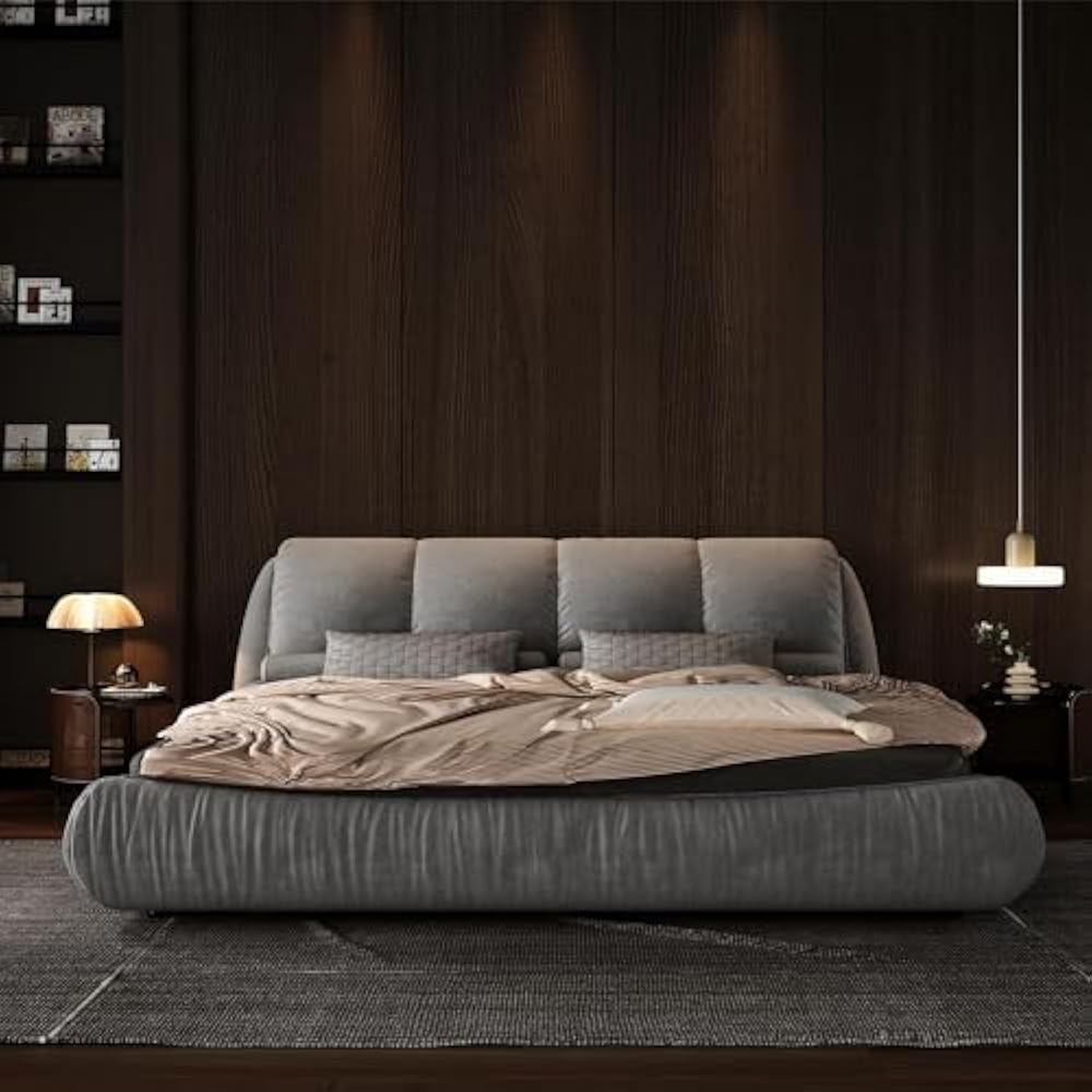 grey upholstered modern bed frame
