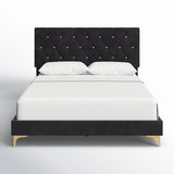 Modern black upholstered bed frame with gold legs