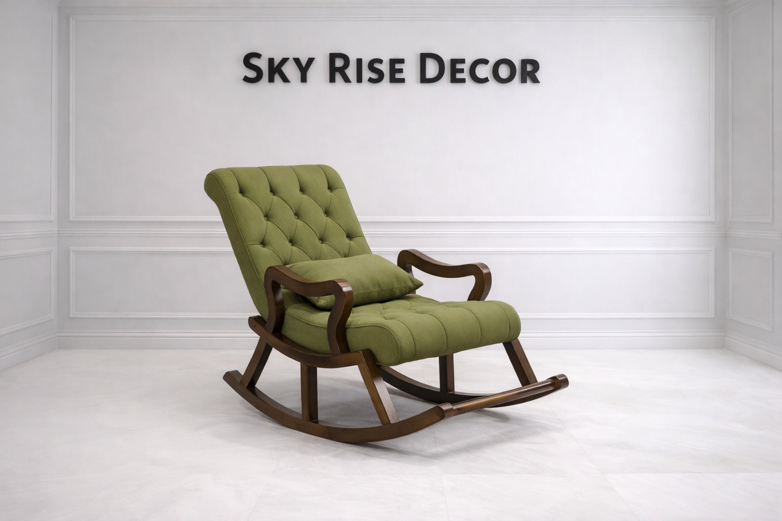 Vintage Wooden Upholstered Teak Wood Rocking Chair with Footstool for Living Room & Bedroom
