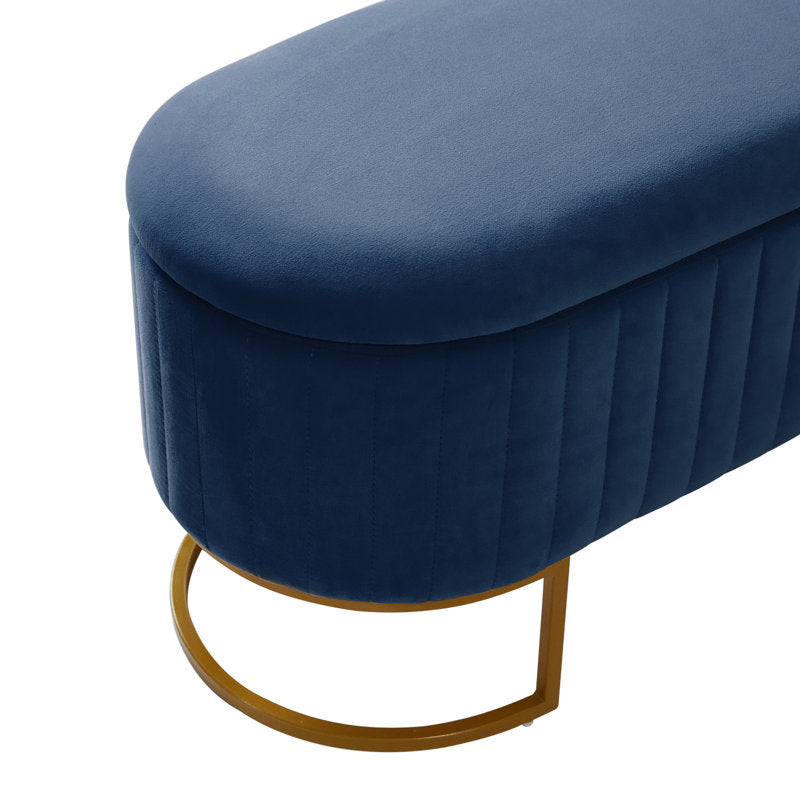 Navy blue velvet entryway bench by Sky Rise Decor