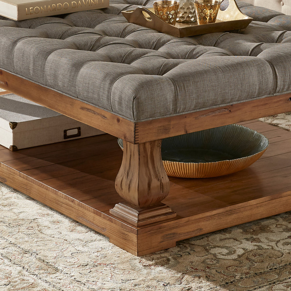 Rectangular teak wood upholstered coffee table for home décor