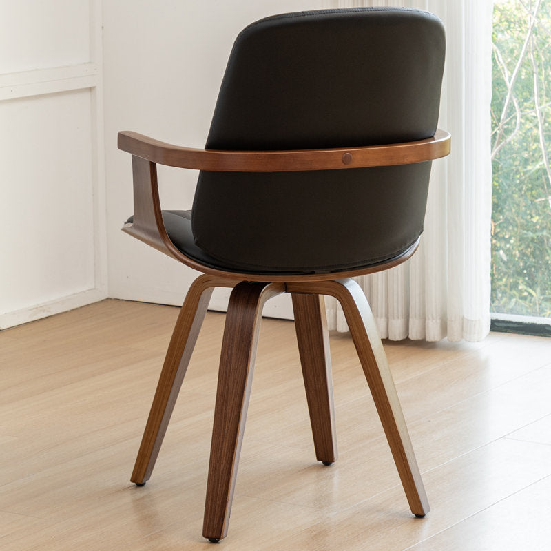 Contemporary wooden dining chair with armrest