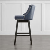 Modern blue leatherette teak wood counter stool