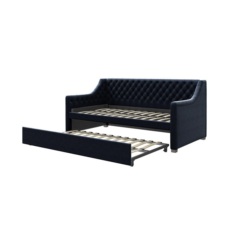 Contemporary teak wood daybed with armrests