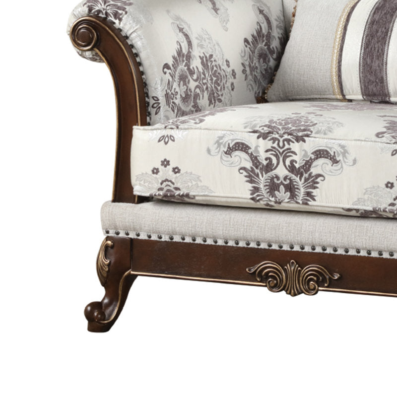 Elegant teak wood fabric armchair for home interiors