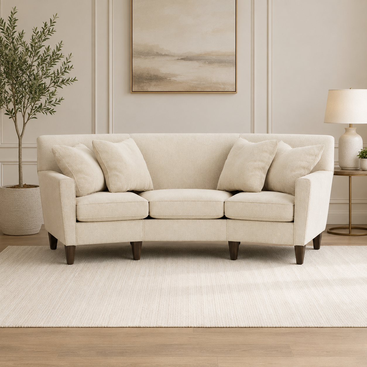 Luxury teak wood 3 seater sofa with cream upholstery