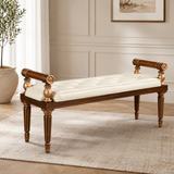 Luxury solid teak wood upholstered bench