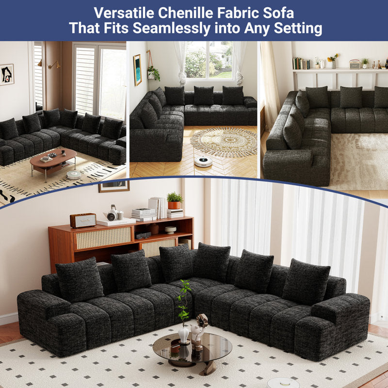 Contemporary black sectional couch for living room interiors
