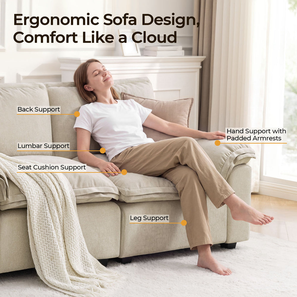 Comfortable fabric couch with teak wood construction