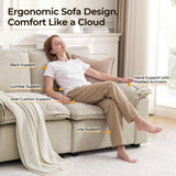 Comfortable fabric couch with teak wood construction