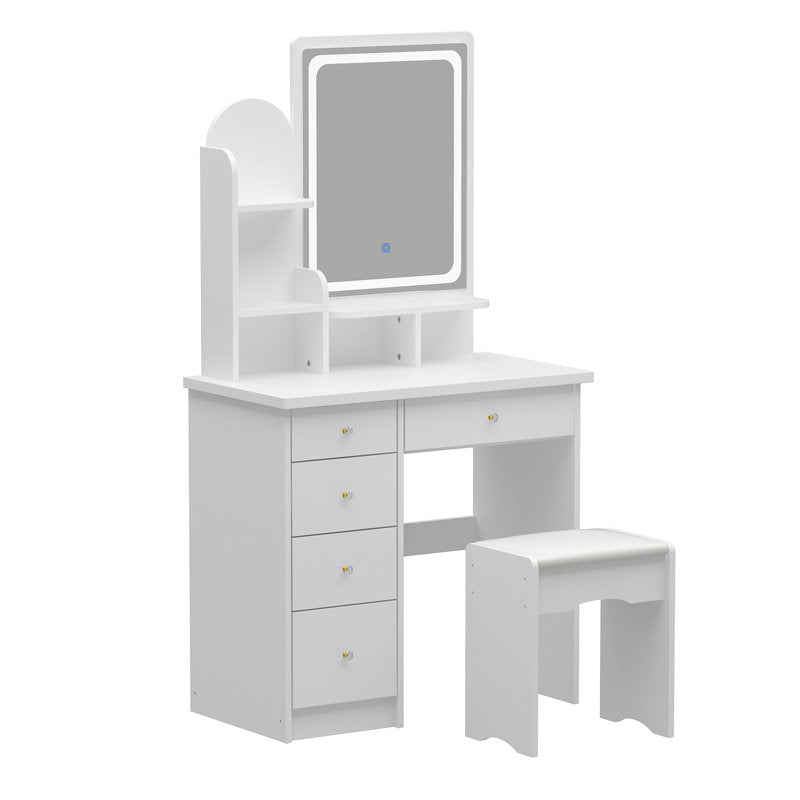 white vanity table with storage drawers
